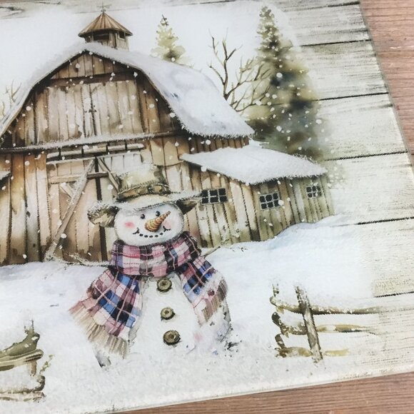 Rustic Country Snowman Glass Cutting Board - Picture 4 of 8